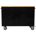   Heavy Duty Steel Rolling Tool Chest with Wooden Worktop 6 Drawers 1 Side Cabinet 1370x488x913mm Black | CaterEq CE482038ABLACK