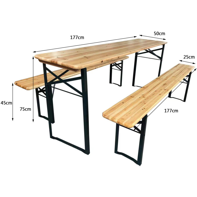 Three Piece Foldable Beer Table and Bench Set, Wooden Outdoor Garden Furniture 1800x460x770mm - CEBT18050