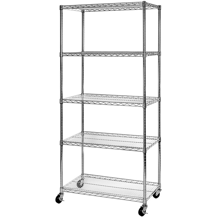 Commercial 5 Tier Shelving Unit Chrome Wire with Wheels 1250kg 1500x450x1900mm - CECJA1344 Commercial 5 Tier Shelving Unit Chrome Wire with Wheels 1250kg 1500x450x1900mm - CECJA1344