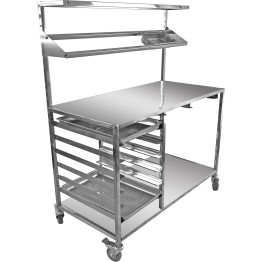 Mobile Prep table with GN1/1 rails & Top shelf & Condiment rail & Castors Stainless steel - CECPTABC
