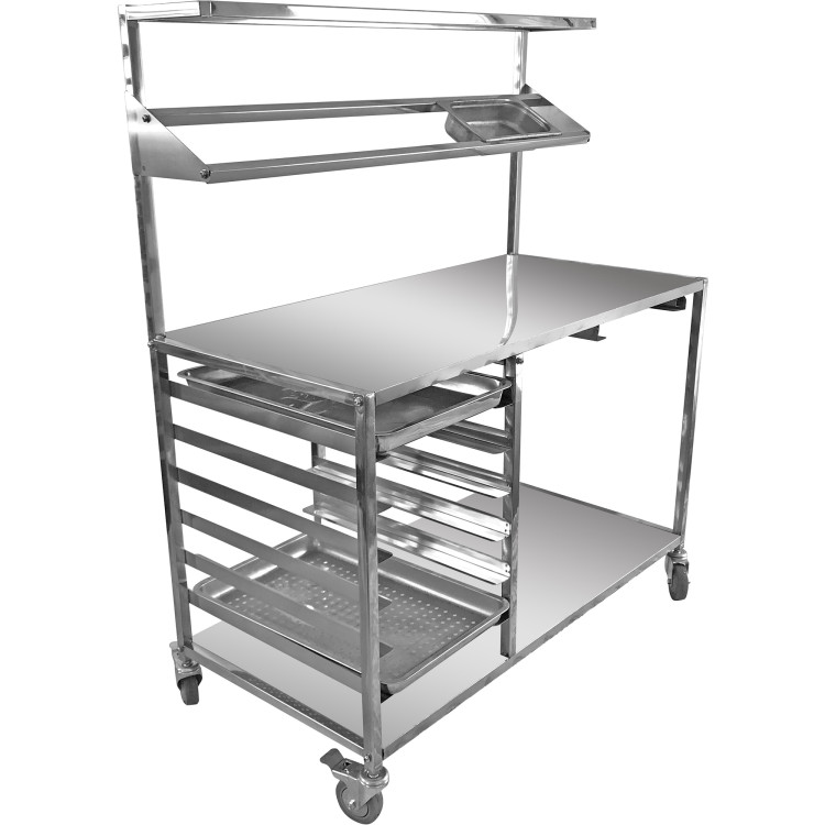 Mobile Prep table with GN1/1 rails & Top shelf & Condiment rail & Castors Stainless steel - CECPTABC Mobile Prep table with GN1/1 rails & Top shelf & Condiment rail & Castors Stainless steel - CECPTABC