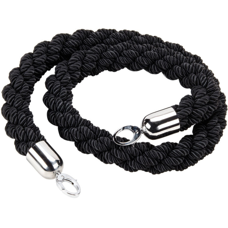 Black Braided Stanchion Rope with Silver ends 1.5m - CEBR01BS