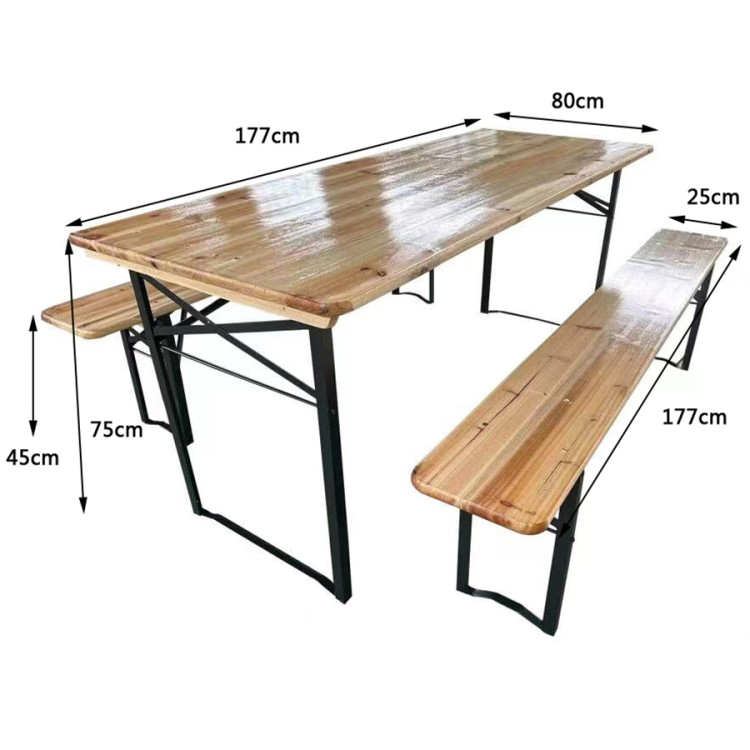 Three Piece Foldable Beer Table and Bench Set, Wooden Outdoor Garden Furniture 1800x800x770mm - CEBT18080