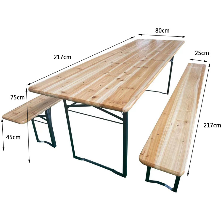 Three Piece Foldable Beer Table and Bench Set, Wooden Outdoor Garden Furniture 2200x800x770mm - CEBT22080 Three Piece Foldable Beer Table and Bench Set, Wooden Outdoor Garden Furniture 2200x800x770mm - CEBT22080