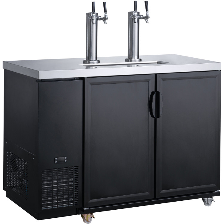 Direct Draw Beer Dispenser - Twin Door Keg Cooler with Double Beer Taps Black - CEDKB60M2