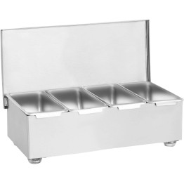 Commercial Condiment Holder with lid including 4 containers Stainless steel - CECHF04