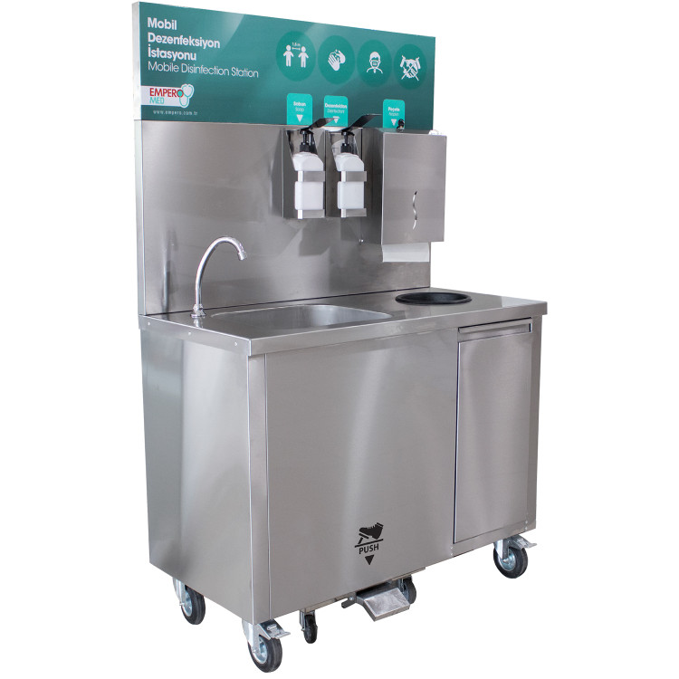 Mobile Hand Wash Station with Trash bin Built-in fresh and waste water bins Stainless steel 750x605x1590mm - CEDKE102