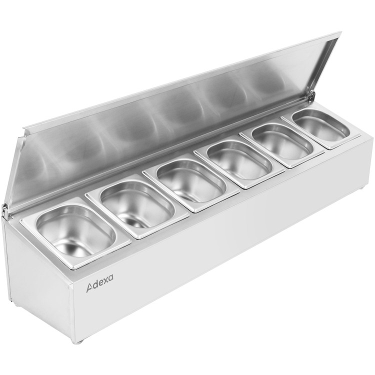 Commercial Condiment Holder with lid including 6xGN1/6-150mm containers Stainless steel - CECHD06ADFL Commercial Condiment Holder with lid including 6xGN1/6-150mm containers Stainless steel - CECHD06ADFL