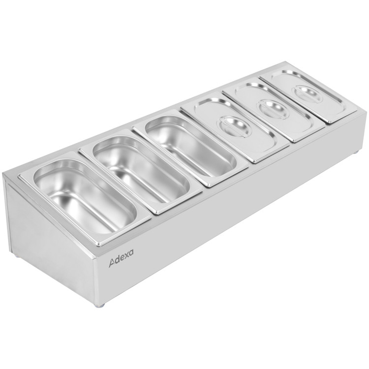 Commercial Condiment Holder including 6xGN1/4-150mm containers with lid Stainless steel - CECHE06AD