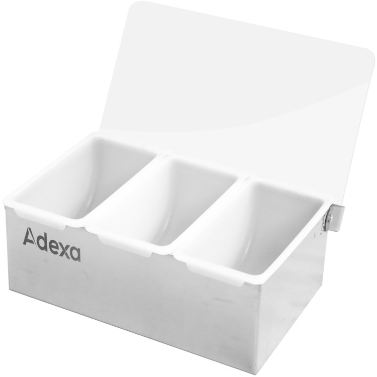 Garnish Tray / Condiment Dispenser with Lid 3 compartments Stainless steel & Plastic - CECHB03