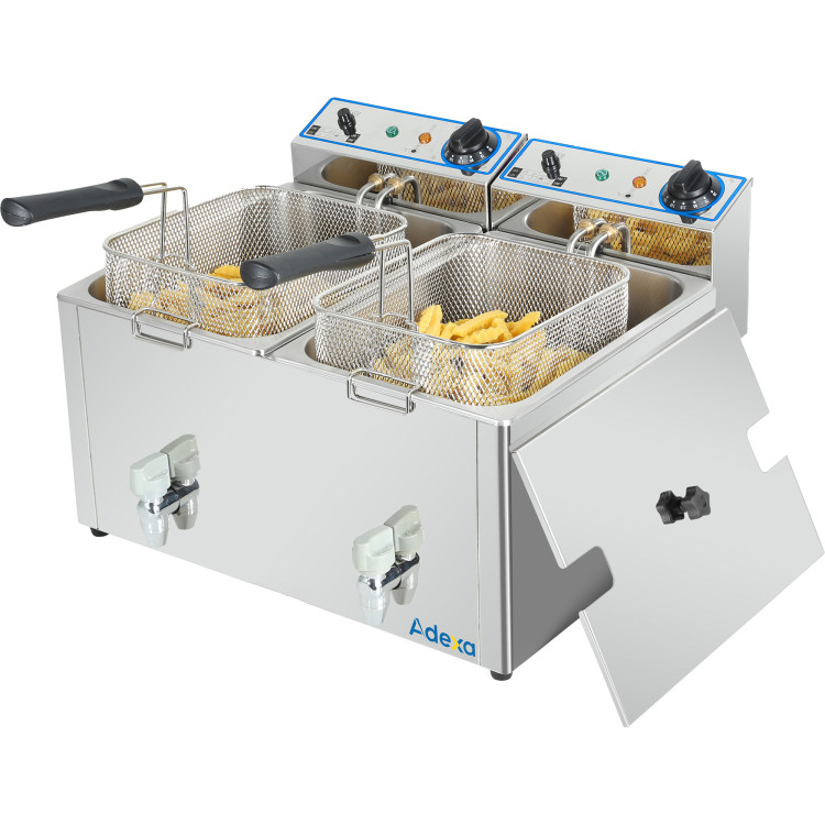 Commercial Electric Deep Fryer Countertop Double Tank 2x10 Litres 530x490x360mm - CEAFR008
