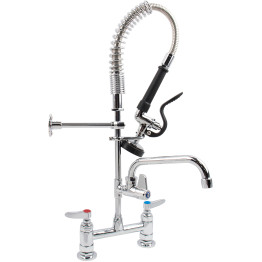 6-Inch Mini Dual Temperature Pre-Rinse Faucet with Spray Valve and 8" Swing Faucet Deck Mount Chrome Plated Brass | CaterEq CE5809A08 6-Inch Mini Dual Temperature Pre-Rinse Faucet with Spray Valve and 8" Swing Faucet Deck Mount Chrome Plated Brass | CaterEq CE5809A08
