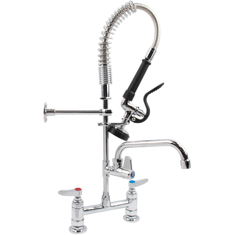 6-Inch Mini Dual Temperature Pre-Rinse Faucet with Spray Valve and 8" Swing Faucet Deck Mount Chrome Plated Brass | CaterEq CE5809A08 6-Inch Mini Dual Temperature Pre-Rinse Faucet with Spray Valve and 8" Swing Faucet Deck Mount Chrome Plated Brass | CaterEq CE5809A08