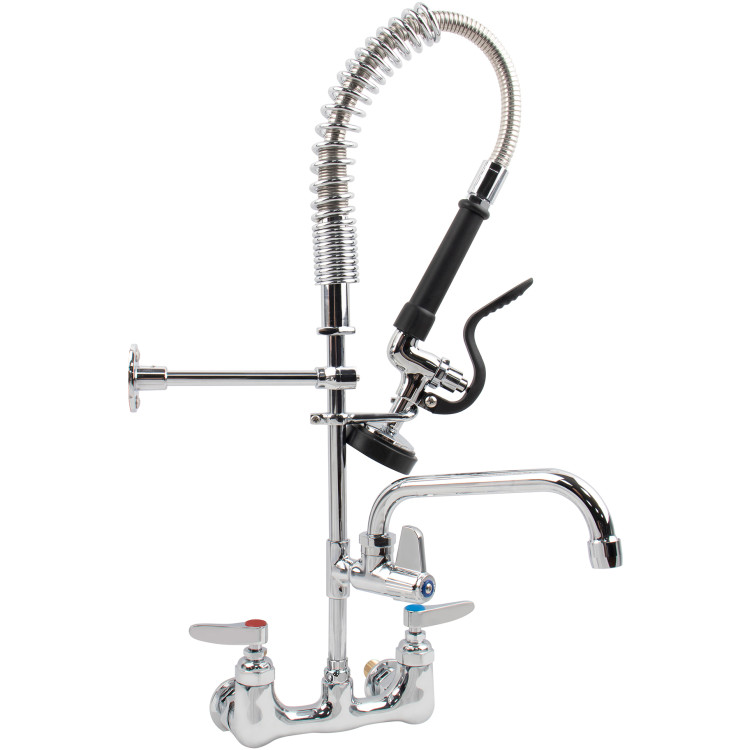 6-Inch Mini Dual Temperature Pre-Rinse Faucet with Spray Valve and 8" Swing Faucet Wall Mount Chrome Plated Brass | CaterEq CE5810A08