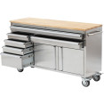 Heavy Duty Steel Rolling Tool Chest with Wooden Worktop 6 Drawers 1 Double-Door Side Cabinet 1674x489x907mm Stainless Steel | CaterEq CE602038ASILVER