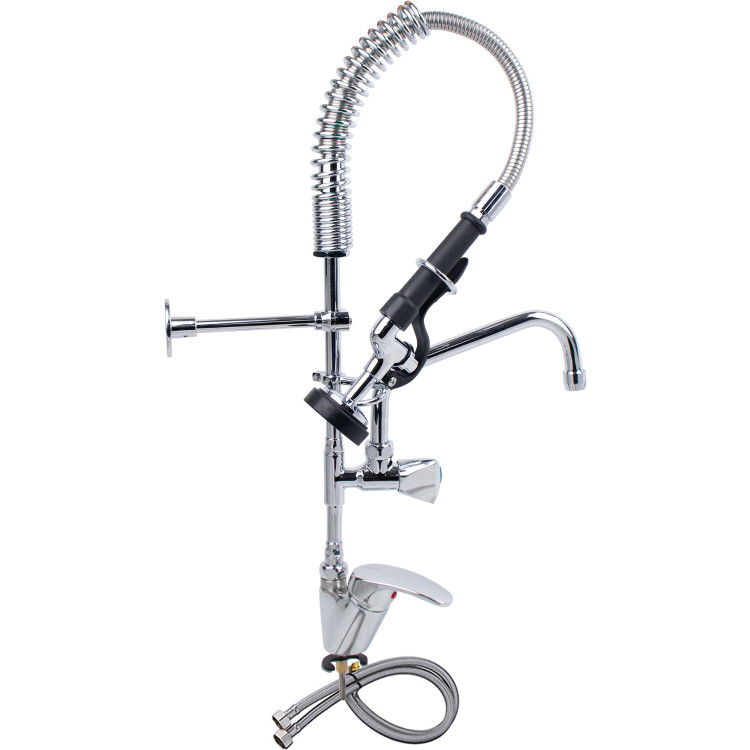 Mini Single Hole Deck Mount Dual Temperature High-Pressure Pre-Rinse Faucet with 8" Swing Nozzle Chrome Plated Brass | CaterEq CE6801A08 Mini Single Hole Deck Mount Dual Temperature High-Pressure Pre-Rinse Faucet with 8" Swing Nozzle Chrome Plated Brass | CaterEq CE6801A08