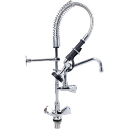 Single Hole Deck Mount Dual Temperature High-Pressure Pre-Rinse Faucet with 8" Swing Nozzle Chrome Plated Brass | CaterEq CE6802A08