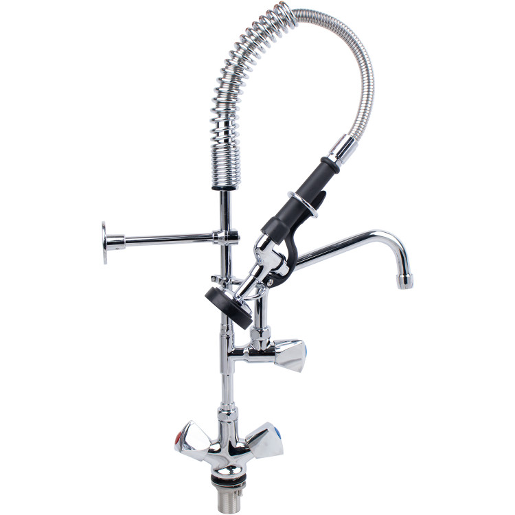 Single Hole Deck Mount Dual Temperature High-Pressure Pre-Rinse Faucet with 8" Swing Nozzle Chrome Plated Brass | CaterEq CE6802A08 Single Hole Deck Mount Dual Temperature High-Pressure Pre-Rinse Faucet with 8" Swing Nozzle Chrome Plated Brass | CaterEq CE6802A08