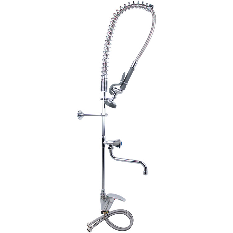 Single Hole Deck Mount Standard Pre-Rinse Faucet with Lever Handle and 12" Swing Nozzle Chrome Plated Brass | CaterEq CE6901A12