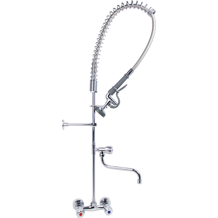 Standard Wall-Mounted Pre Rinser with Compression Cartridge and Rotary Handle & 12" Swing Nozzle Chrome Plated Brass | CaterEq CE6903A12 Standard Wall-Mounted Pre Rinser with Compression Cartridge and Rotary Handle & 12" Swing Nozzle Chrome Plated Brass | CaterEq CE6903A12