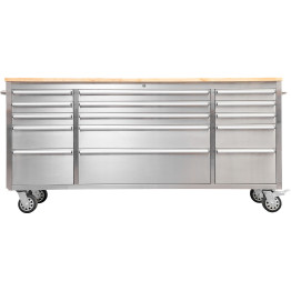 Heavy Duty Steel Rolling Tool Chest with Wooden Worktop 15 Drawers 1978x485x908mm Stainless Steel | CaterEq CE722038ASILVER