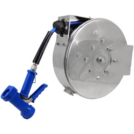 10m Stainless Steel Hose Reel Swing Bracket Automatic Rewind Silver and Blue | CaterEq CEB71050110M