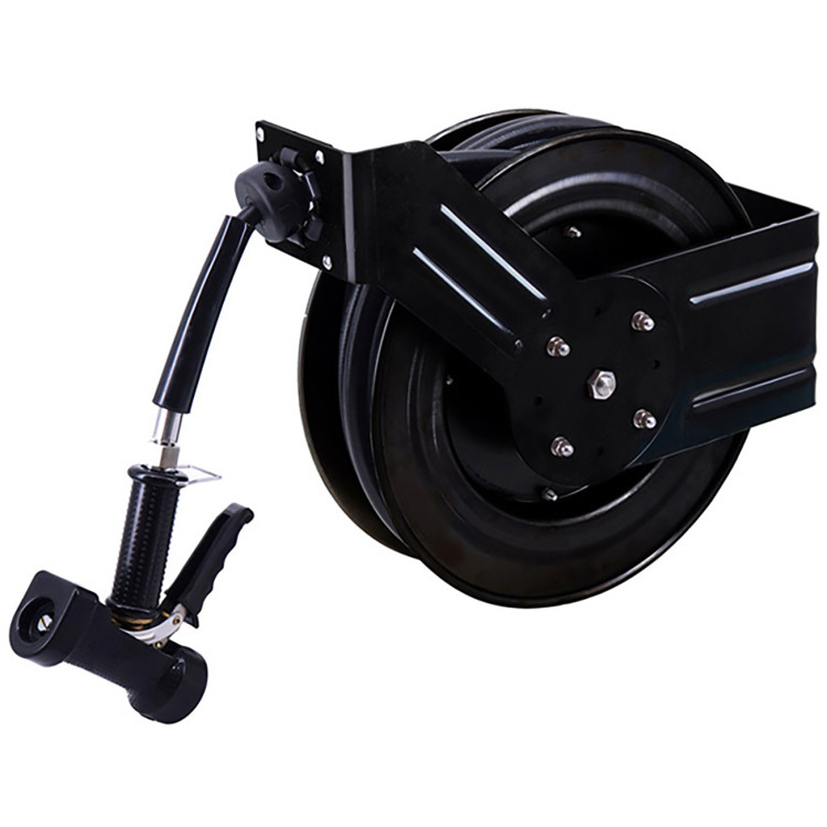 20M Epoxy-Coated Steel Hose Reel Swing Bracket Automatic Rewind Black | CaterEq CEB71100120M