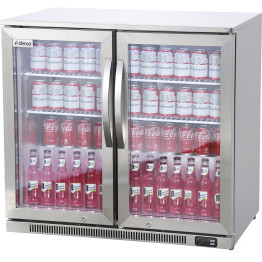 Commercial Back Bar Cooler 216 Litres 2 Hinged Glass Doors Stainless Steel 900x550x860mm | CaterEq CEBBC2HS