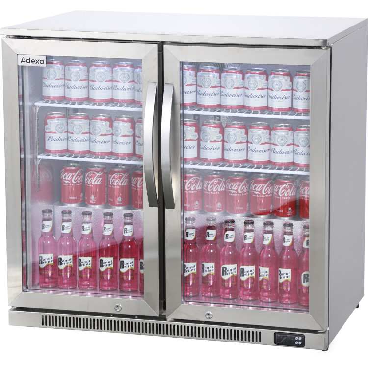 Commercial Back Bar Cooler 216 Litres 2 Hinged Glass Doors Stainless Steel 900x550x860mm | CaterEq CEBBC2HS