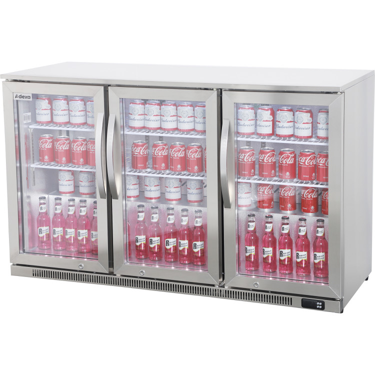 Commercial Back Bar Cooler 332 Litres 3 Hinged Glass Doors Stainless Steel 1340x550x860mm | CaterEq CEBBC3HS
