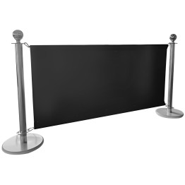 Commercial Queue Barrier Set with 2 Silver Ball Top Posts and Black Canvas Panel | CaterEq CEBBP02ACB