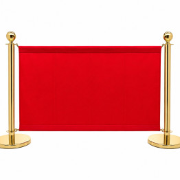 Commercial Queue Barrier Set with 2 Gold Ball Top Posts & Red Fabric Panel 1430mm | CaterEq CEBBP02CCR