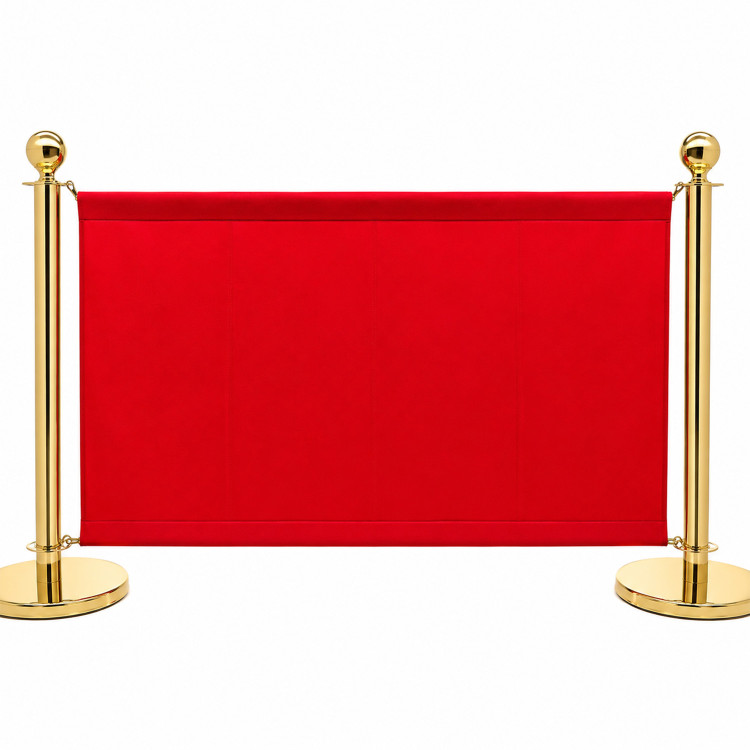 Commercial Queue Barrier Set with 2 Gold Ball Top Posts & Red Fabric Panel 1430mm | CaterEq CEBBP02CCR