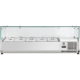 Glass cover Countertop Refrigerated Prep Topping Display for 5×GN1/4 Pans 1200×335×435mm | CaterEq CEBLUEINOX204