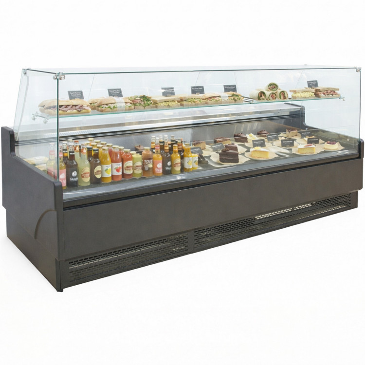 1955mm Wide Flat Glass Serve Over Counter Display Fridge 330 Litres Ventilated Cooling | CaterEq CEBLUEL164