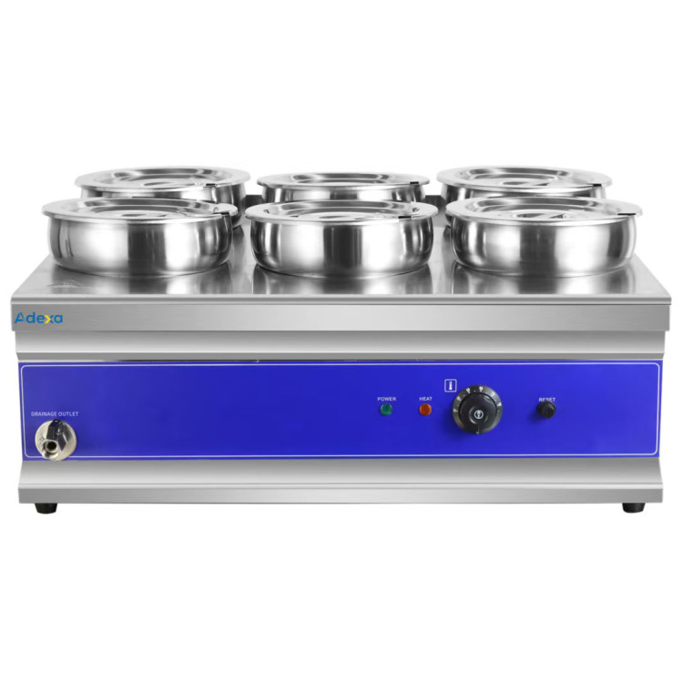 Commercial Countertop Wet Heat Bain Marie with 6 x 7L Round Pots and Lids 2000W 740 x 600 x 330mm | CaterEq CEBM6TT