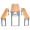Three Piece Foldable Beer Table and Bench Set, Wooden Outdoor Garden Furniture 2200x460x770mm - CEBT22050