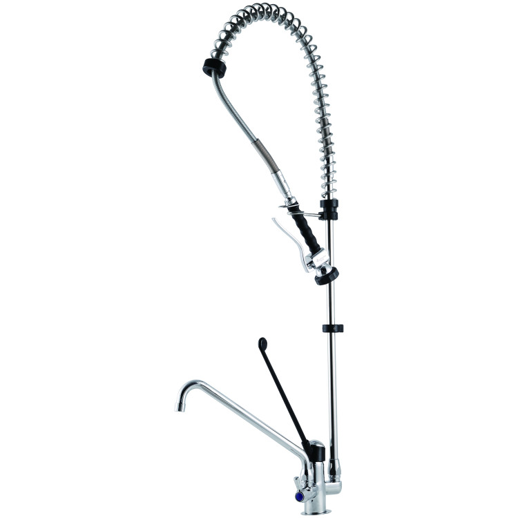 Commercial Deck-Mounted Pre-Rinse Spray Unit with Add-On Faucet & 6" Wall Bracket Chrome | CaterEq CEBXF212