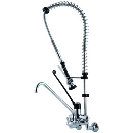 Commercial Wall-Mounted Pre-Rinse Spray Unit with Add-On Faucet & 6" Centres Chrome | CaterEq CEBXF214