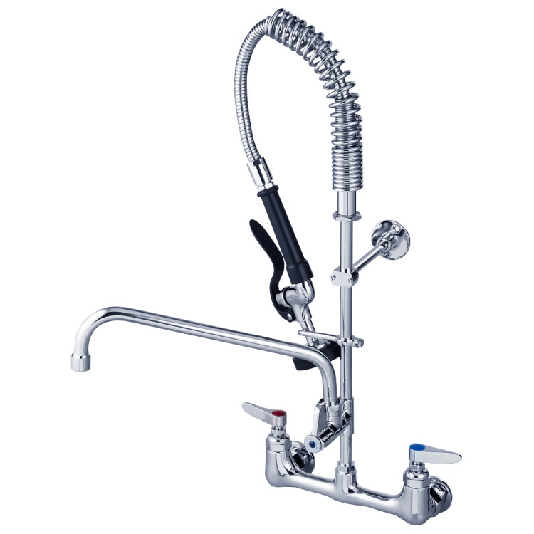 8" Wall Mounted Pre-Rinse Faucet with Add-On 6" Swing Spout & 22" Hose & Spray Valve | CaterEq CEBXF240