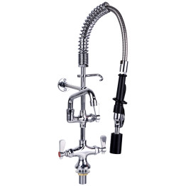 Deck-Mounted Commercial Pre-Rinse Unit with 6" Add-On Swing Spout & 22" Hose Chrome | CaterEq CEBXF244