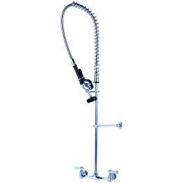 8" Center Wall Mounted Pre-Rinse Unit with 18" Riser & 44" Hose & Spray Valve Chrome | CaterEq CEBXF246