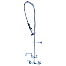 8" Center Wall Mounted Pre-Rinse Unit with Add-On Faucet & 18" Riser & 44" Hose & 12" Swing Spout | CaterEq CEBXF248