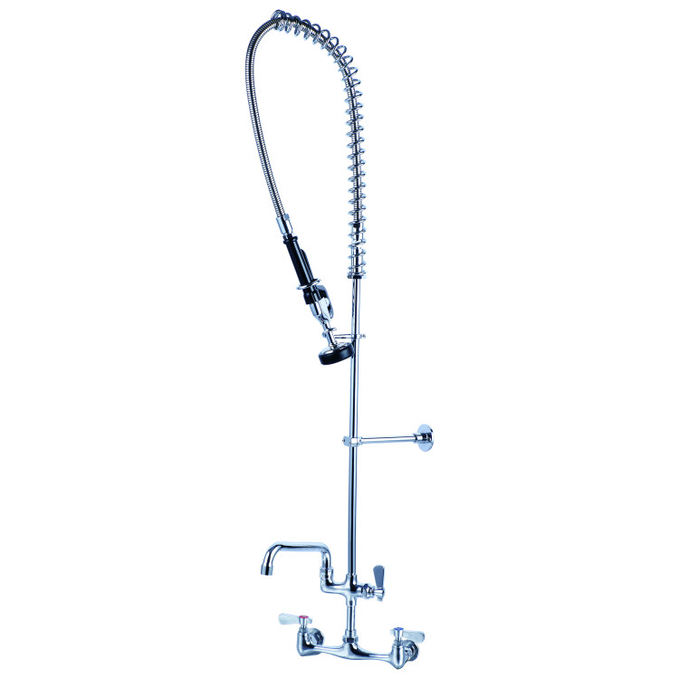 8" Center Wall Mounted Pre-Rinse Unit with Add-On Faucet & 18" Riser & 44" Hose & 12" Swing Spout | CaterEq CEBXF248