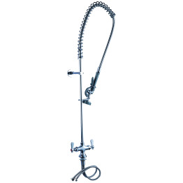 Deck Mounted Pre-Rinse Unit with Add-On Faucet & 18" Riser & 44" Hose & 12" Swing Spout Chrome | CaterEq CEBXF250