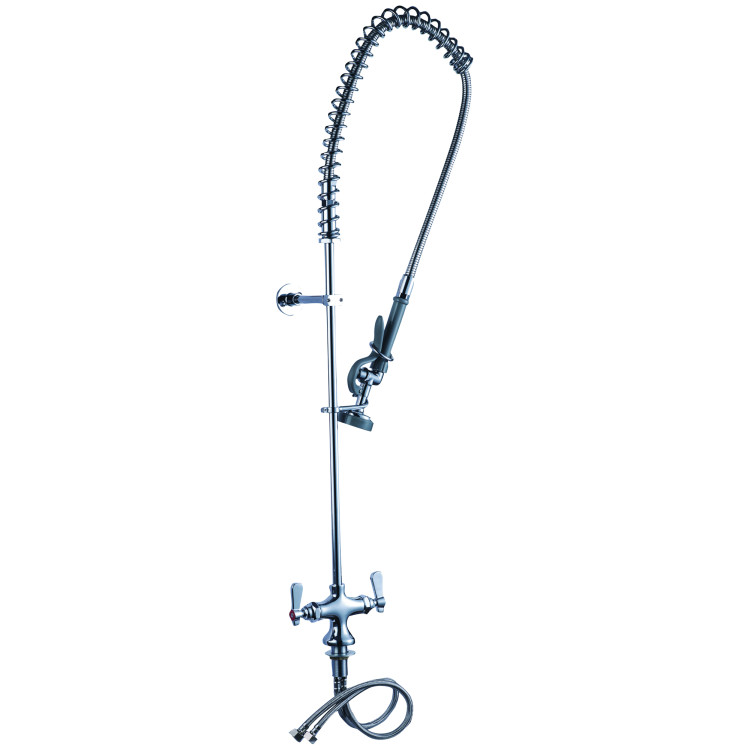 Deck Mounted Pre-Rinse Unit with Add-On Faucet & 18" Riser & 44" Hose & 12" Swing Spout Chrome | CaterEq CEBXF250 Deck Mounted Pre-Rinse Unit with Add-On Faucet & 18" Riser & 44" Hose & 12" Swing Spout Chrome | CaterEq CEBXF250