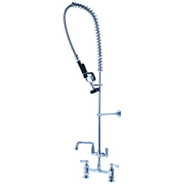 8" Center Deck Mounted Pre-Rinse Unit with 18" Riser & 44" Hose & 12" Add-On Spout Chrome | CaterEq CEBXF252