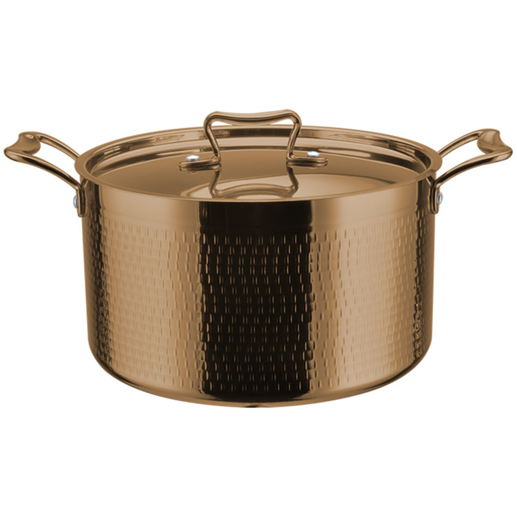 Hammered Triple-Layer Stainless Steel Casserole ø220×135mm 5.1L Copper Finish | CaterEq CEC0310008C