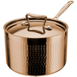 Hammered Triple-Layer Stainless Steel Casserole with Long Handle ø220×135mm 5.1L Copper Finish | CaterEq CEC0310027C Hammered Triple-Layer Stainless Steel Casserole with Long Handle ø220×135mm 5.1L Copper Finish | CaterEq CEC0310027C