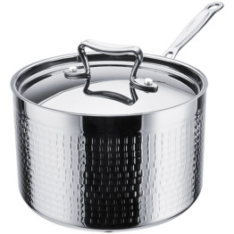 Hammered Triple-Layer Stainless Steel Casserole with Long Handle ø220×135mm 5.1L Silver Finish | CaterEq CEC0310027S Hammered Triple-Layer Stainless Steel Casserole with Long Handle ø220×135mm 5.1L Silver Finish | CaterEq CEC0310027S